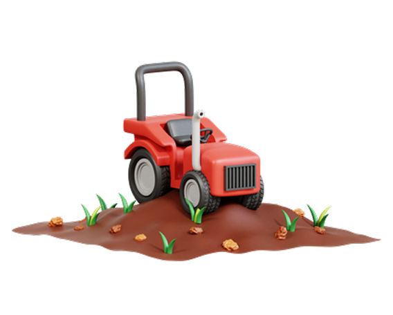 A Cartoonist Tractor on farm land