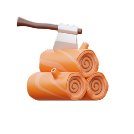 Cylindrical Wooden blocks with an axe on top of them